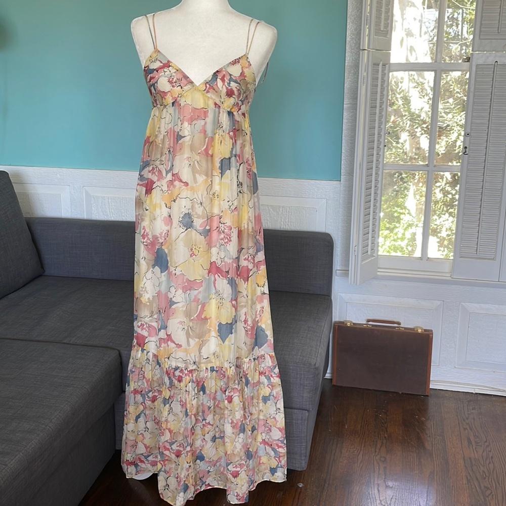 Zara Boho Ethereal Floral Light Airy Cotton Silk Maxi Dress S Made In Mo…
